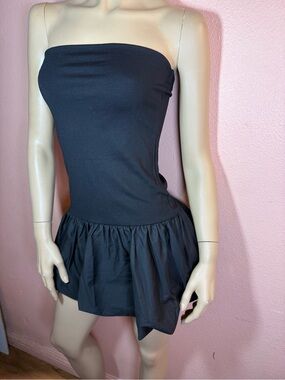 GLG Black Strapless Bubble Hem Mini Dress